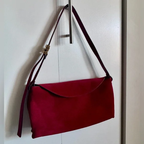 MADEWELL The Date Night Shoulder Bag, Red Suede Gold Hardware Like New with Tags - Picture 10 of 16